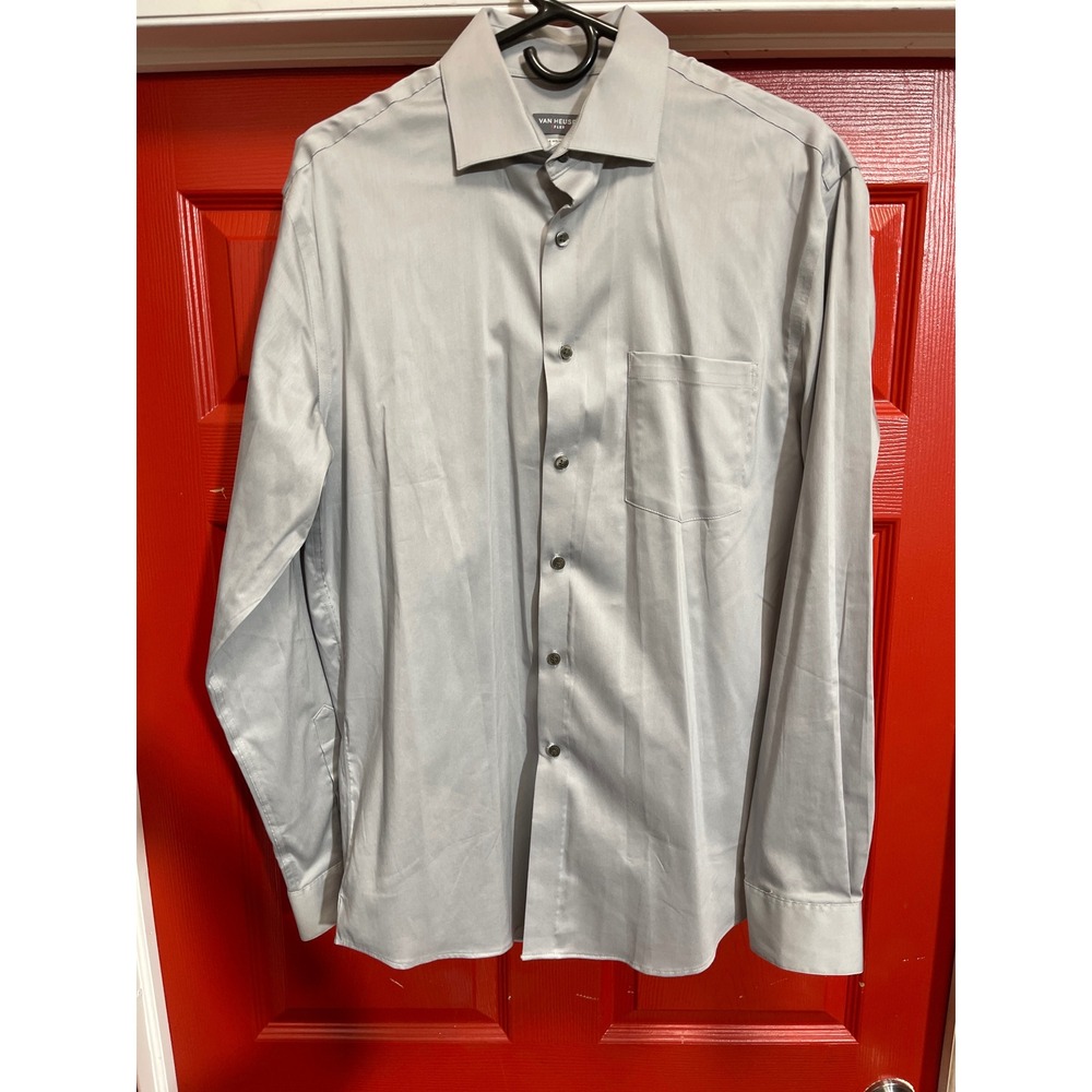 Van Heusen Flex Mens Gray Regular Fit Stretch Dress Shirt M 15-15.5 34/35